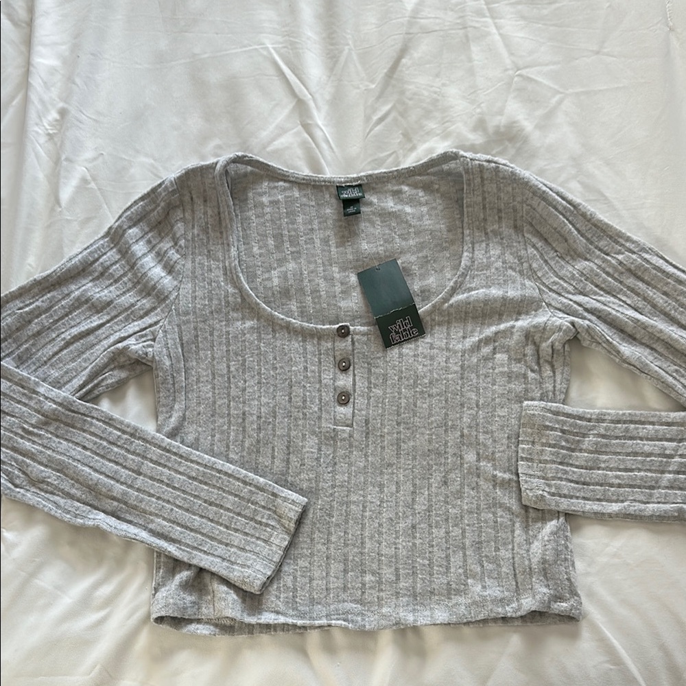 Gray Ribbed Long Sleeve Top